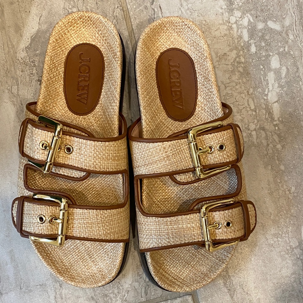 J. Crew New Colbie wide-strap buckle sandals in faux raffia - Picture 2 of 4